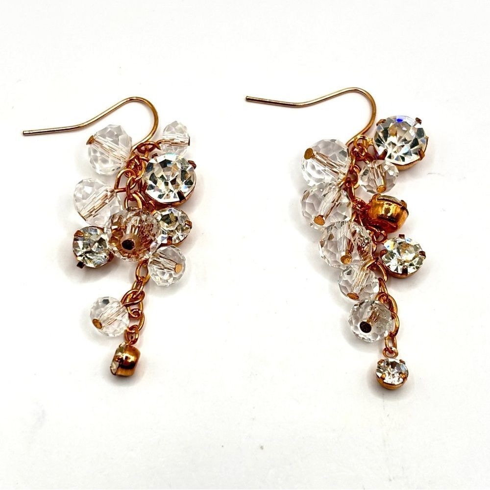 Rose Gold and Glass Crystal Dangle Earrings